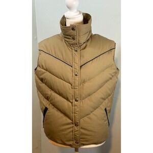 Woolrich Woman Down Puffer Vest Large Vintage Chevron Tan Navy 80s